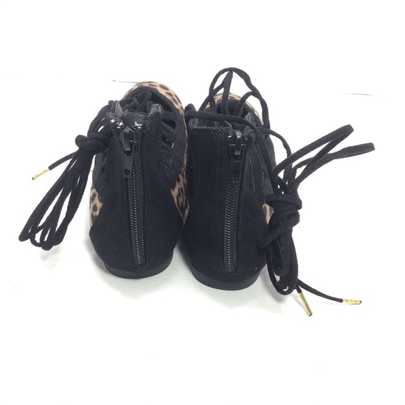 Qupid Faux Suede Animal Print Lace Up Ballet Flats - Picture 4 of 11